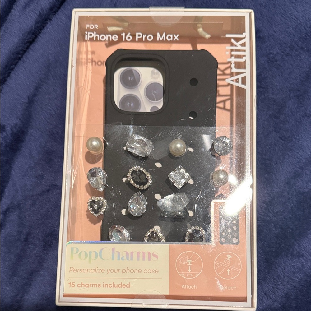 Black Phone Case with Charms for iPhone 16 Pro Max